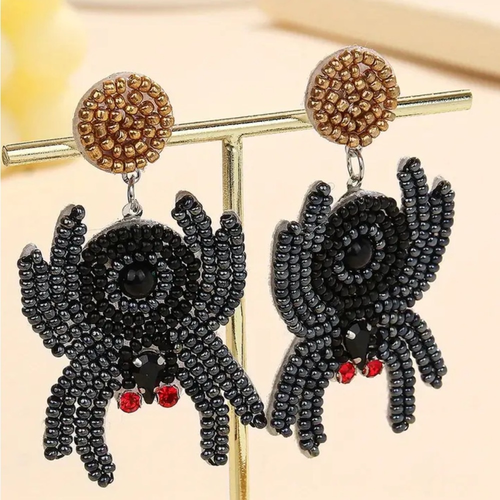 Black Spider Beaded Earrings